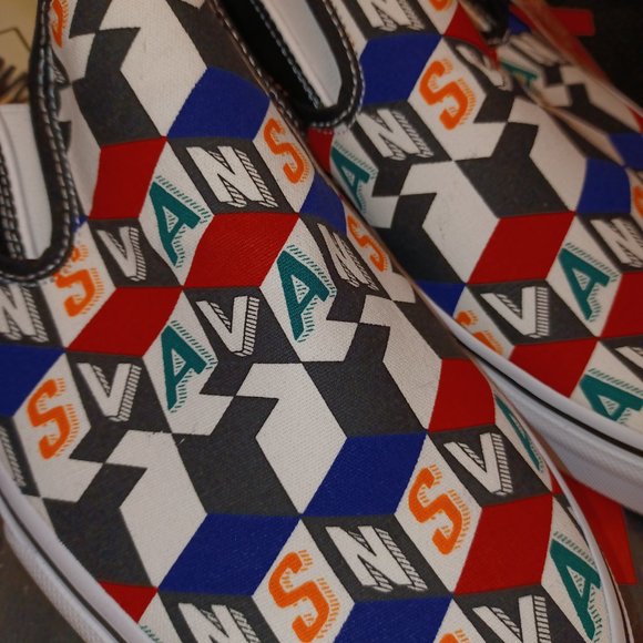 Vans Men's 9.5 Classic Slip On Checker Cube Multi True White VN0A33TB42X - Picture 8 of 14